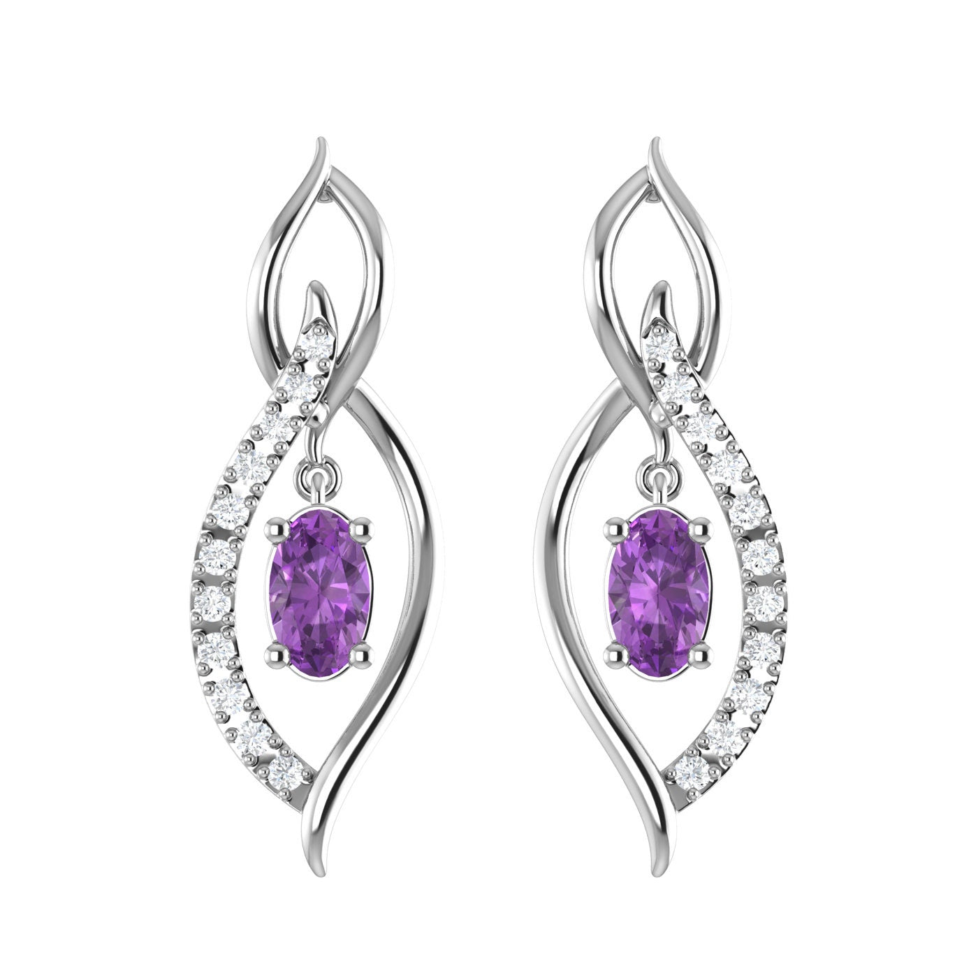 14K Synthetic Amethyst Diamond Earring