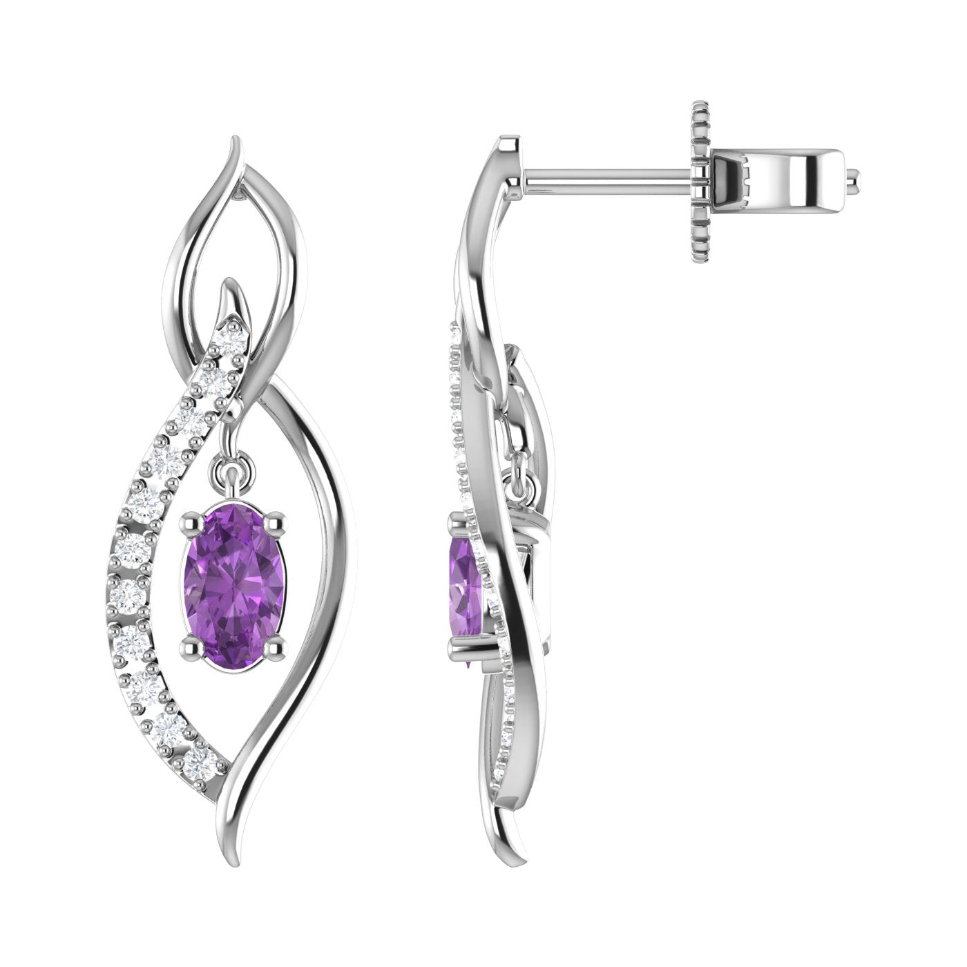 14K Synthetic Amethyst Diamond Earring