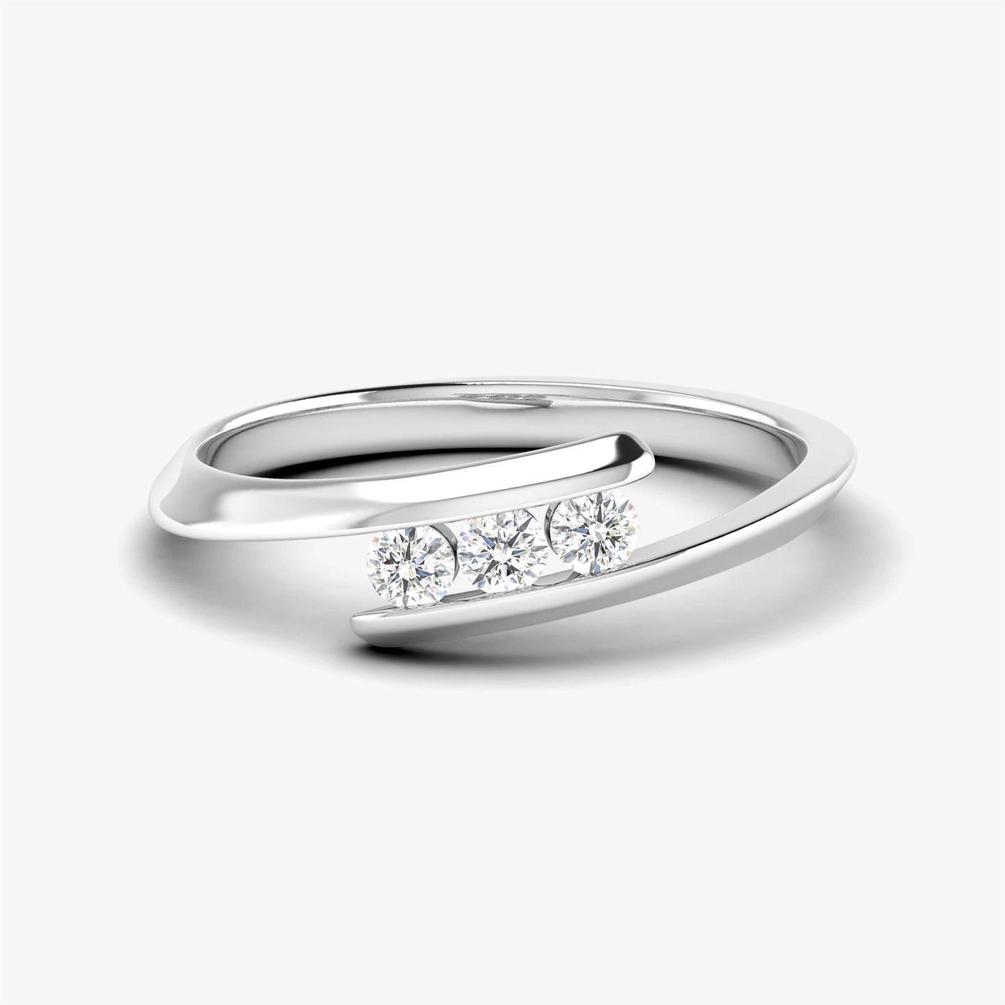 14K Three Stone Channel Set Bypass Ring