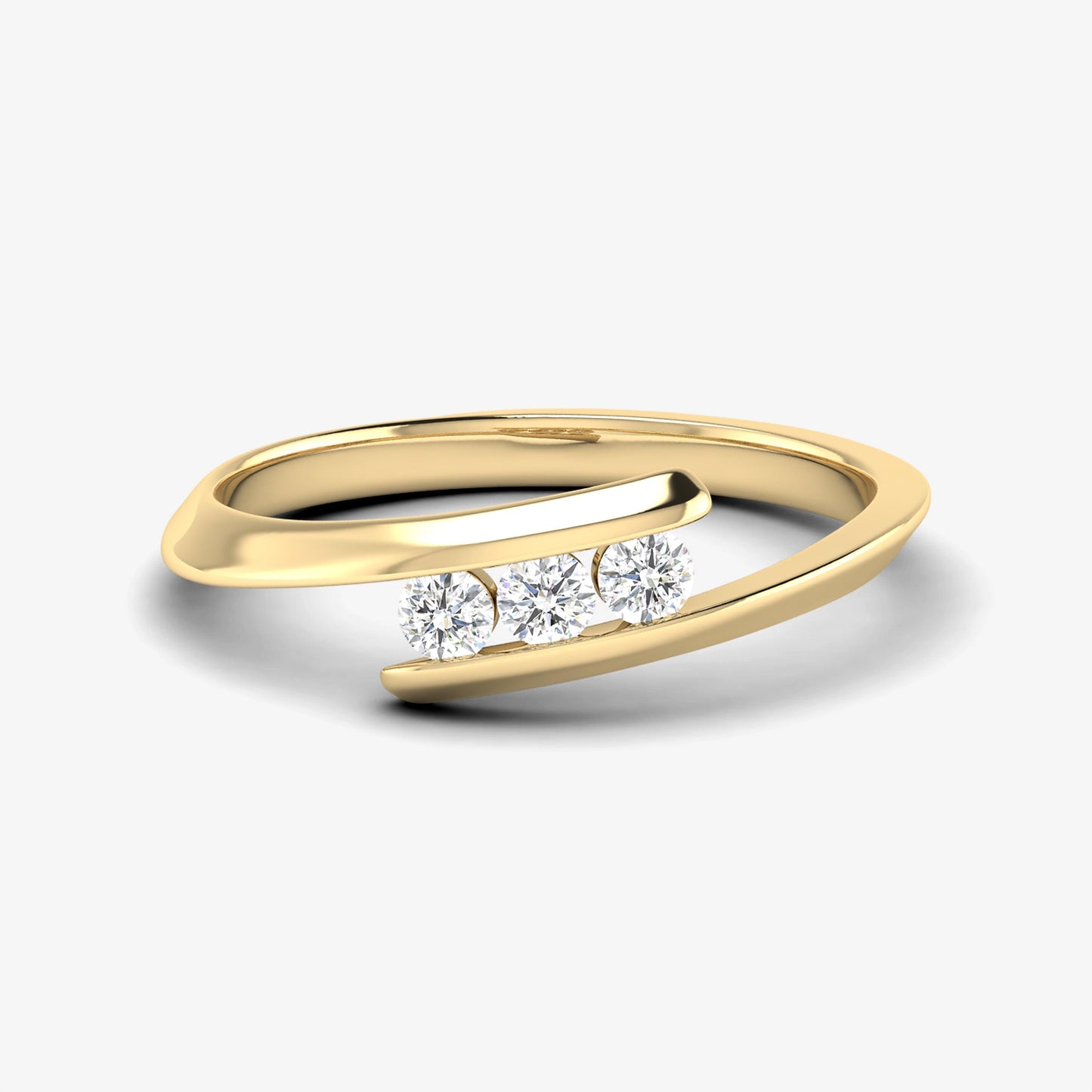 14K Three Stone Channel Set Bypass Ring