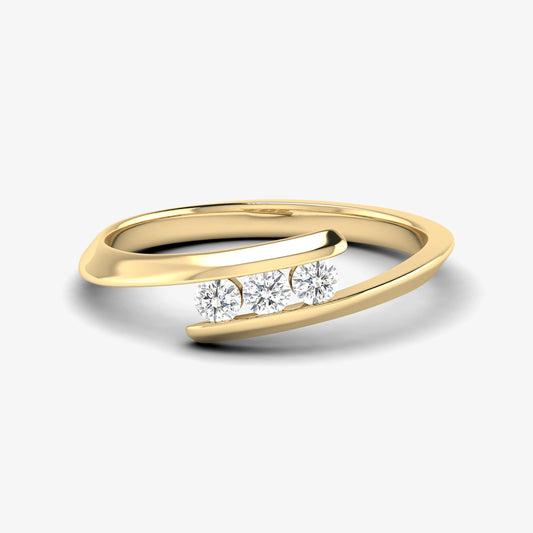 14K Three Stone Channel Set Bypass Ring