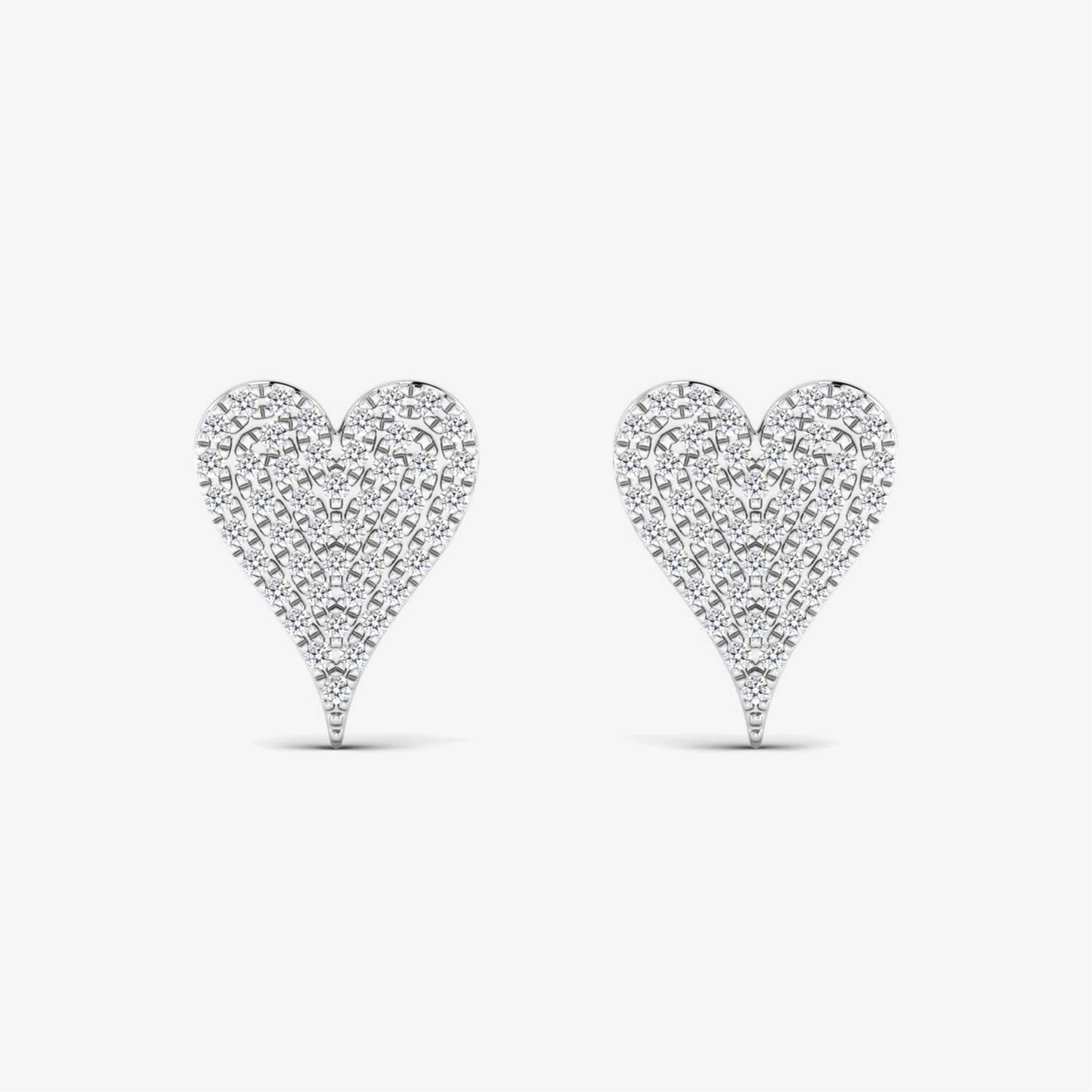 14K Pave Diamond Heart Studs