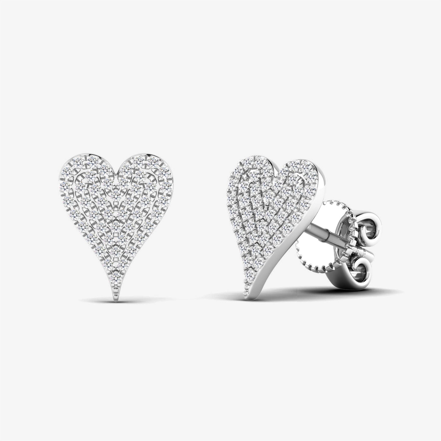 14K Pave Diamond Heart Studs