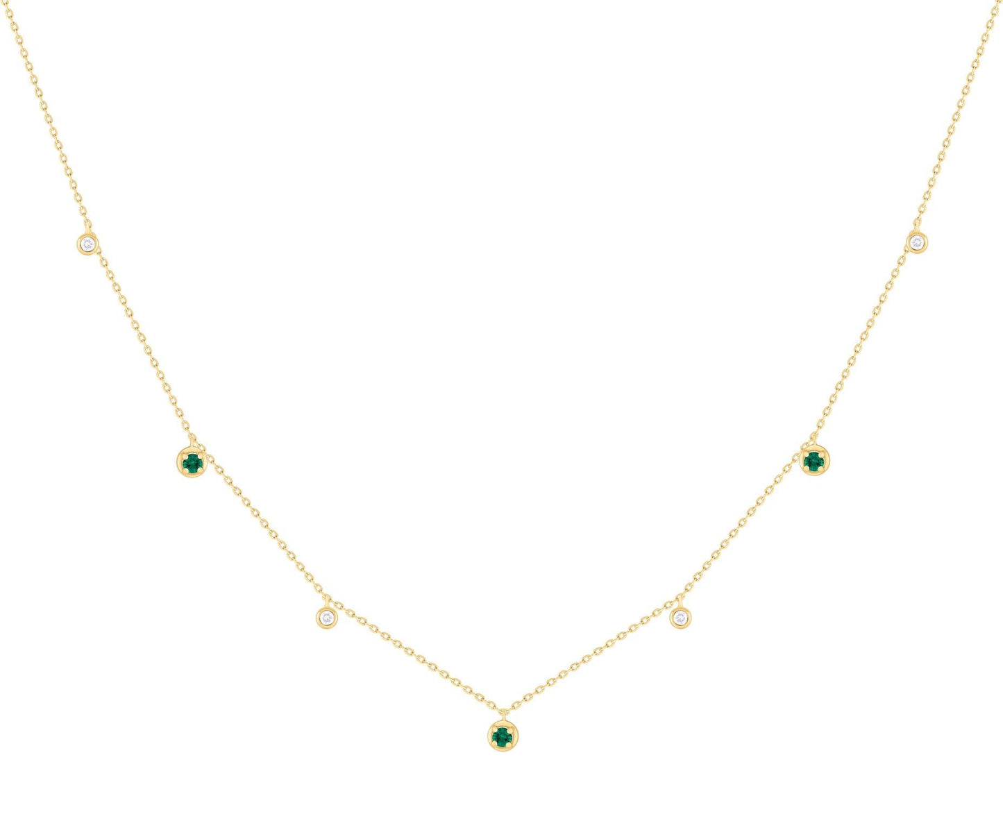 18K Precious Alternating Emerald Layering Necklace