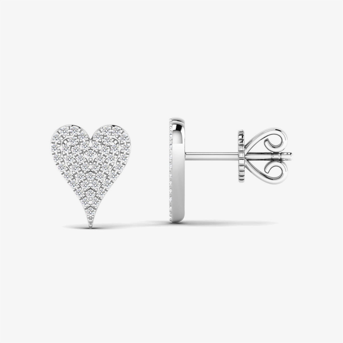14K Pave Diamond Heart Studs