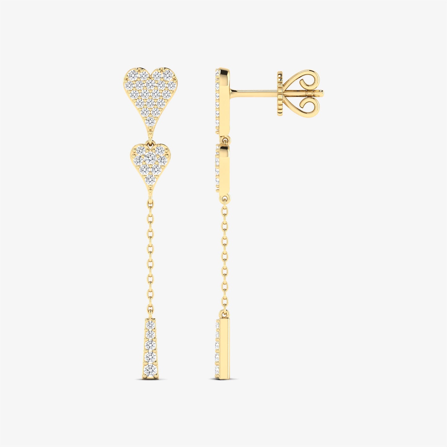 14K Unique Heart Diamond Stud Drop Earrings