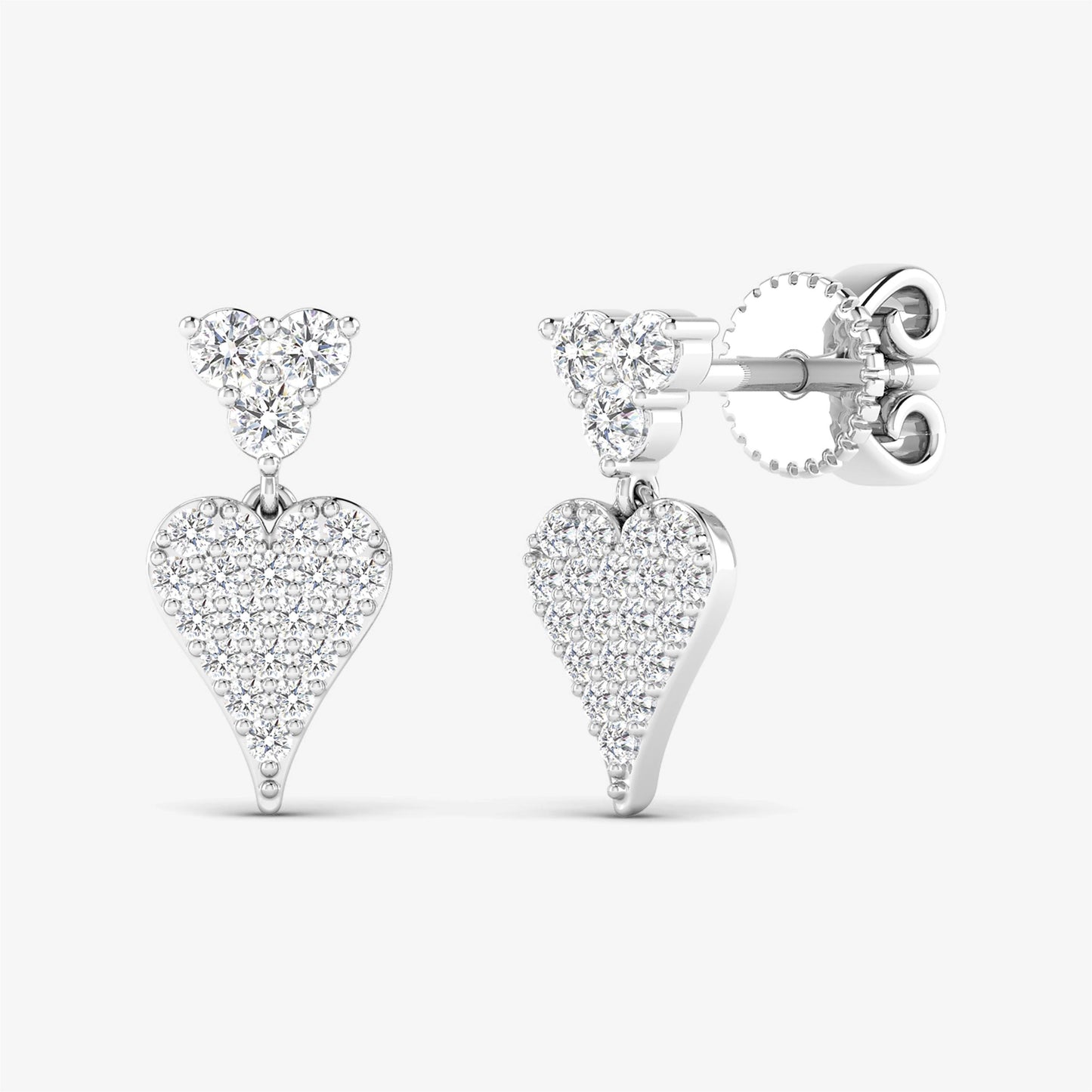 18K Three Stone Heart Diamond Stud 18K