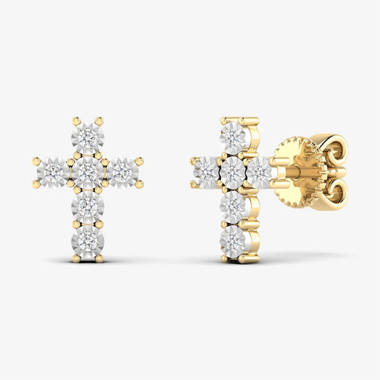 14K Dainty Diamond Cross Studs
