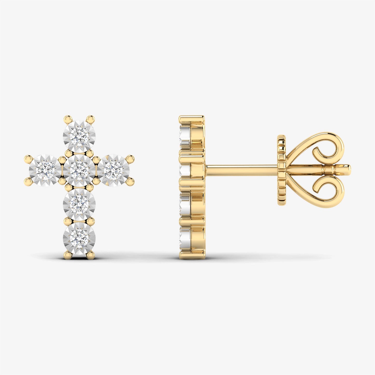 14K Dainty Diamond Cross Studs