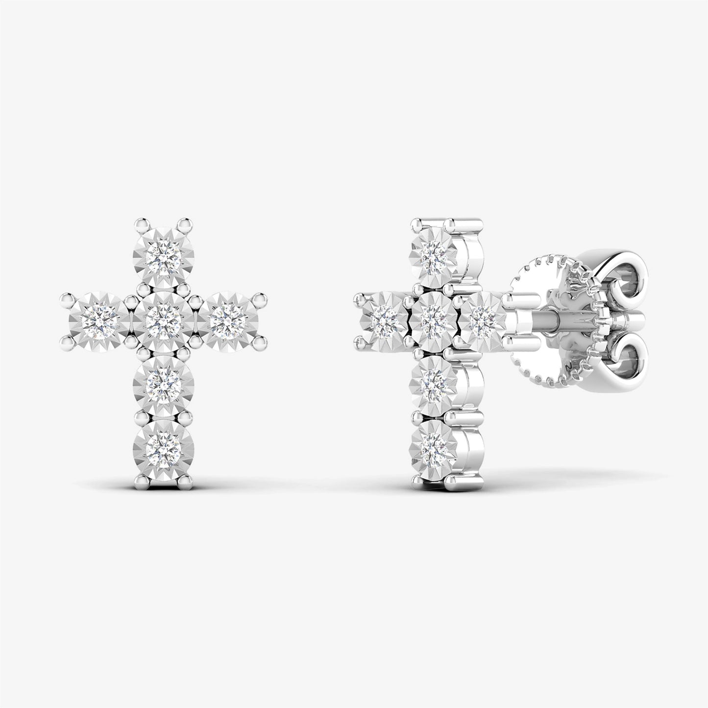 14K Dainty Diamond Cross Studs