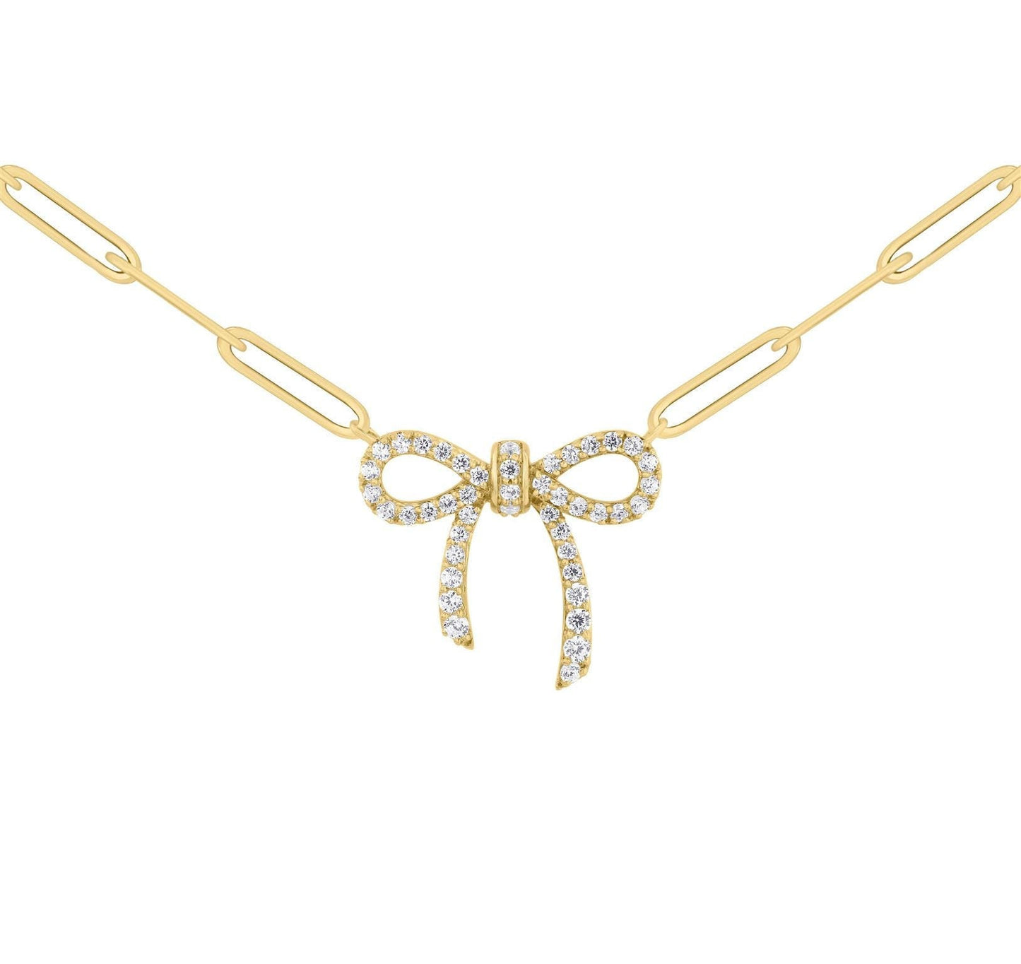 14K Paperclip Bow Ribbon Dainty Necklace