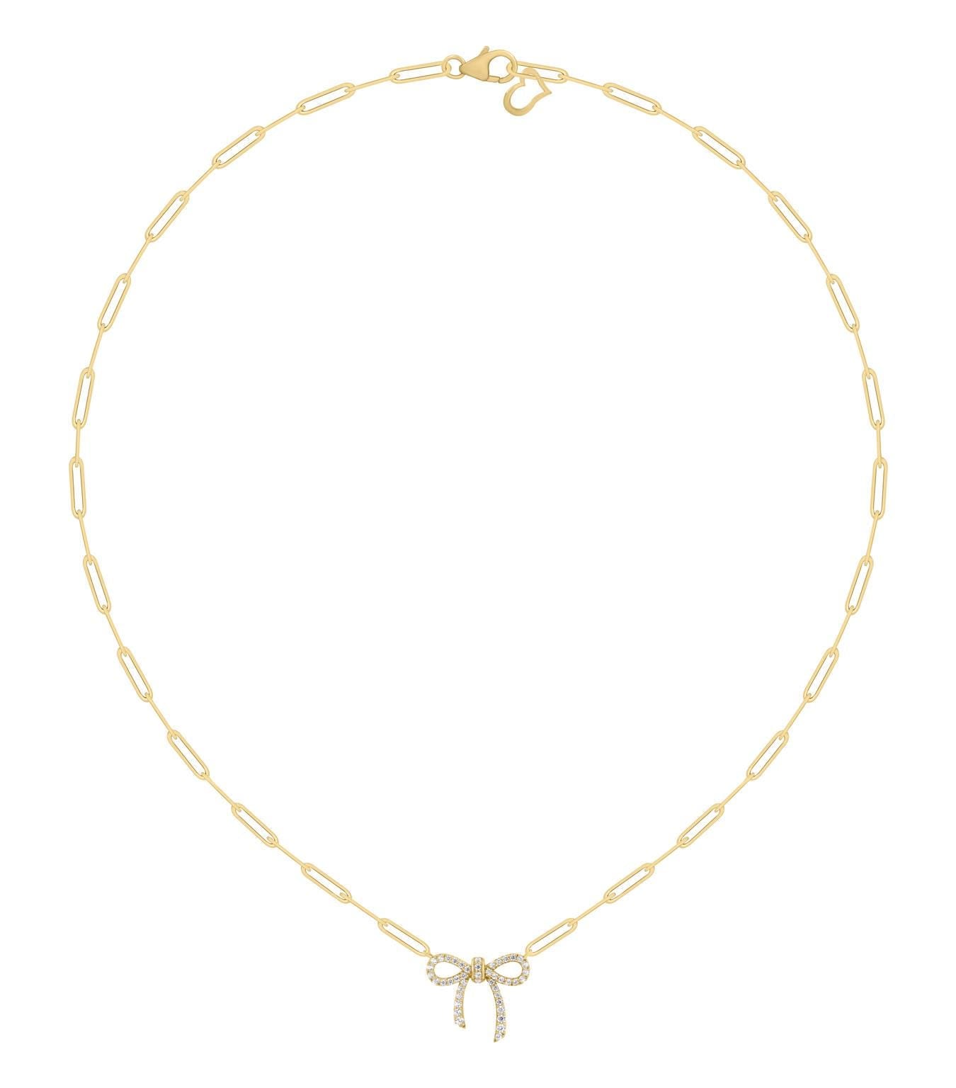 14K Paperclip Bow Ribbon Dainty Necklace