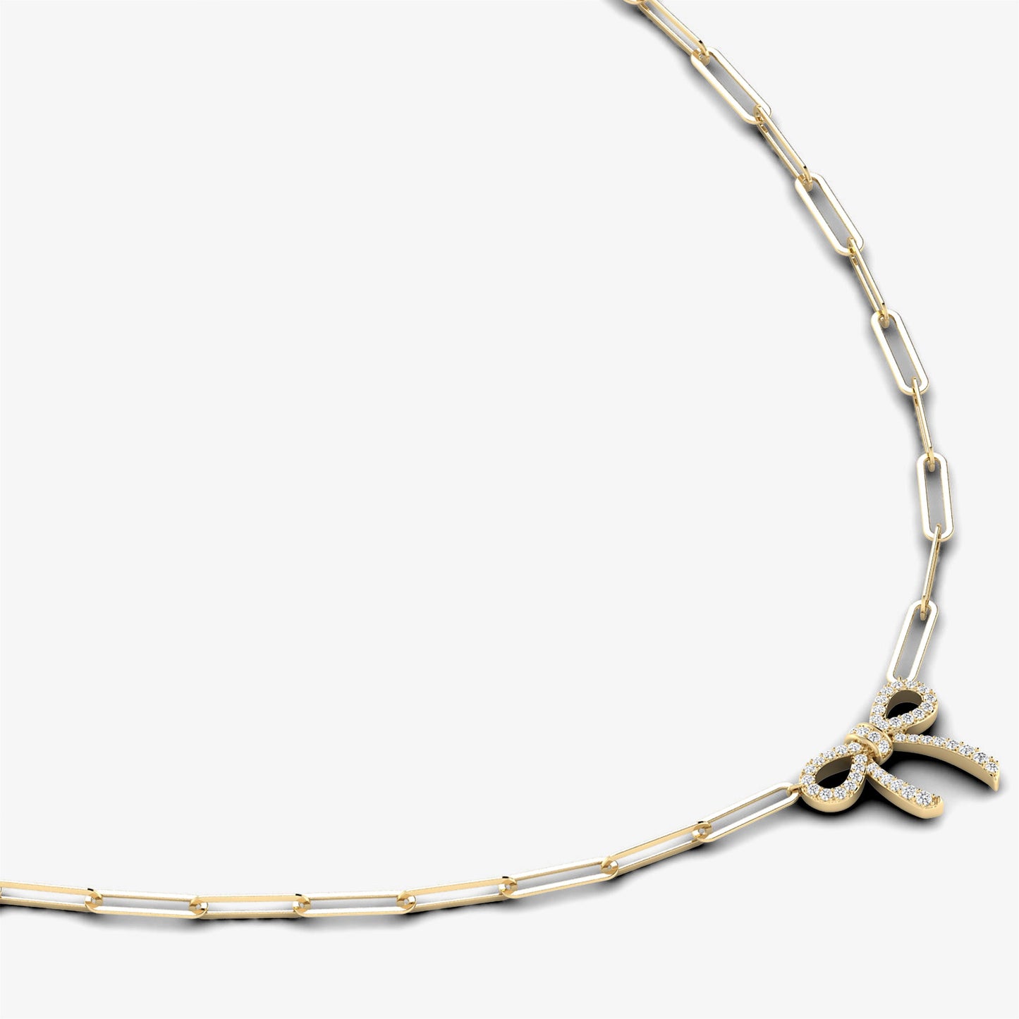 14K Paperclip Bow Ribbon Dainty Necklace