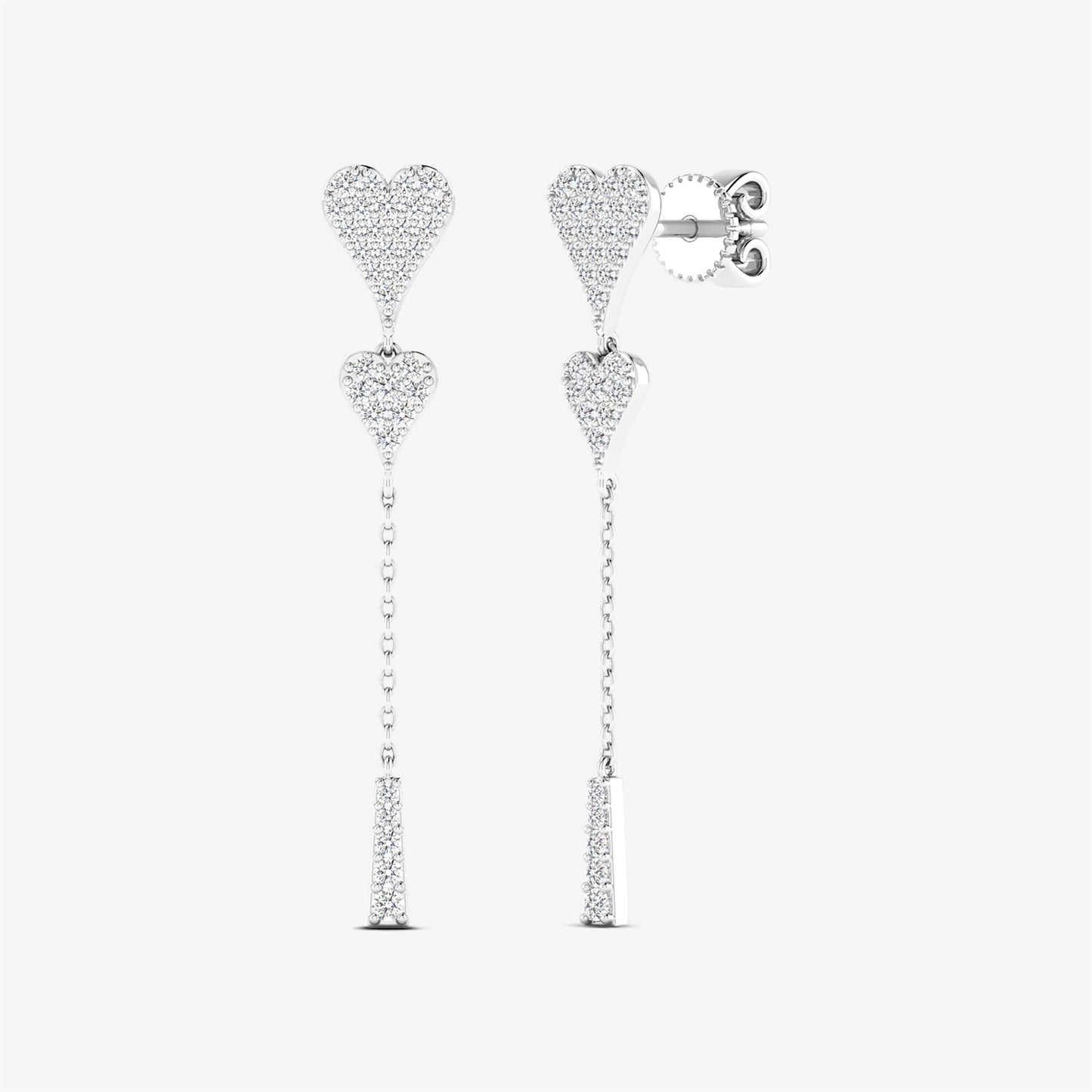 14K Unique Heart Diamond Stud Drop Earrings