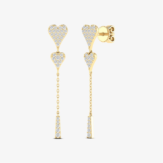 14K Unique Heart Diamond Stud Drop Earrings