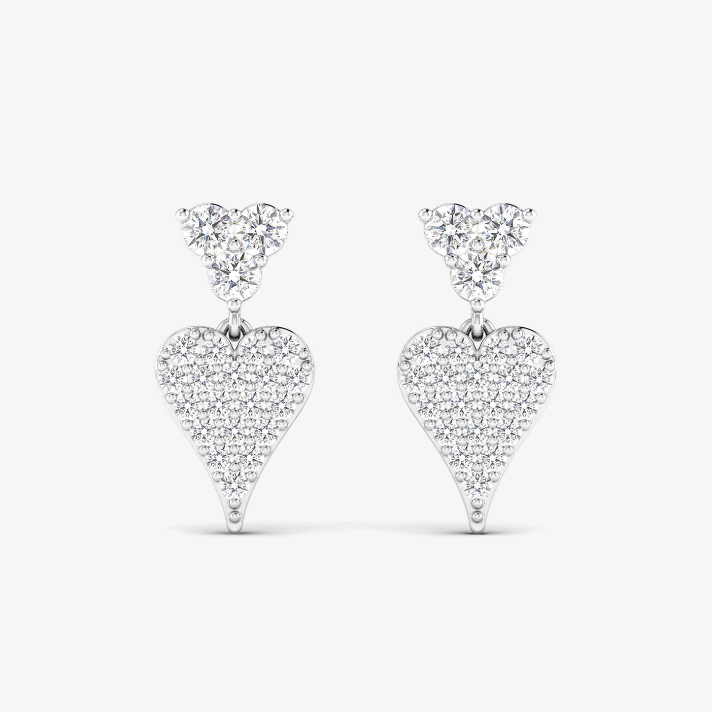 18K Three Stone Heart Diamond Stud 18K