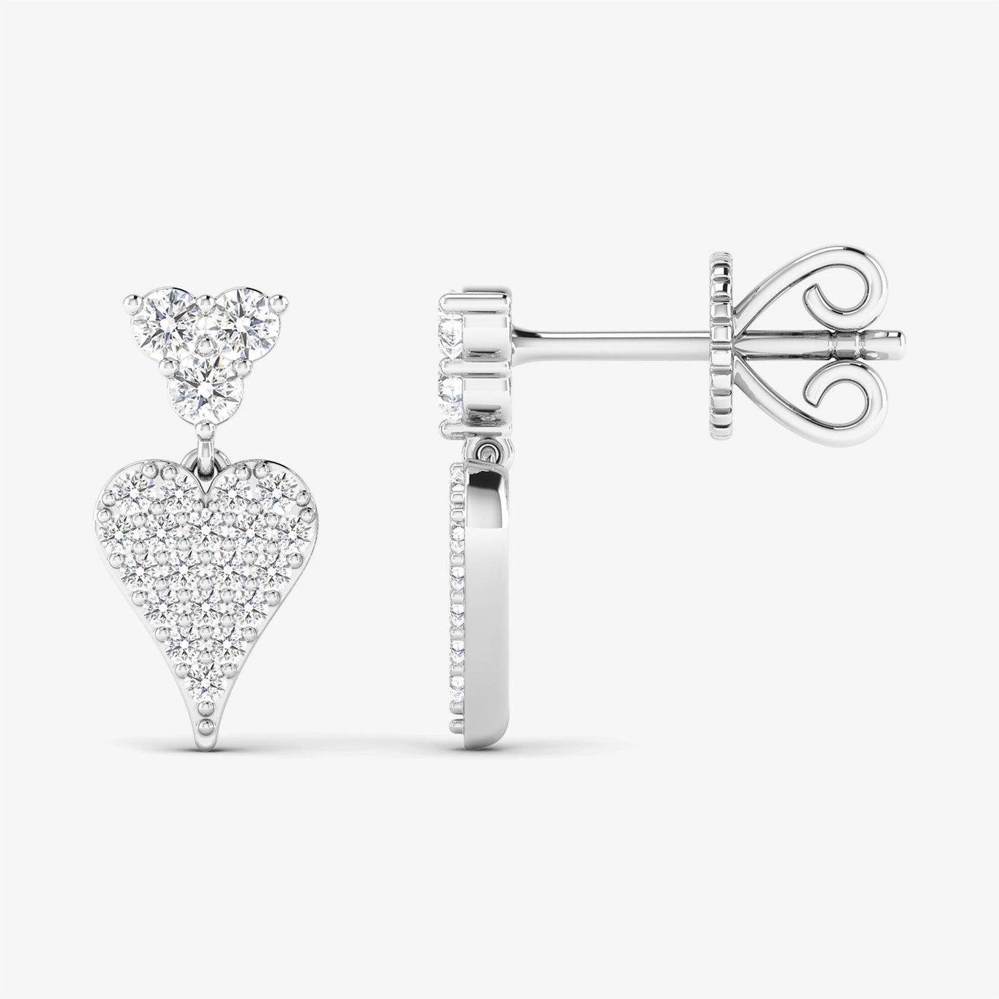 18K Three Stone Heart Diamond Stud 18K