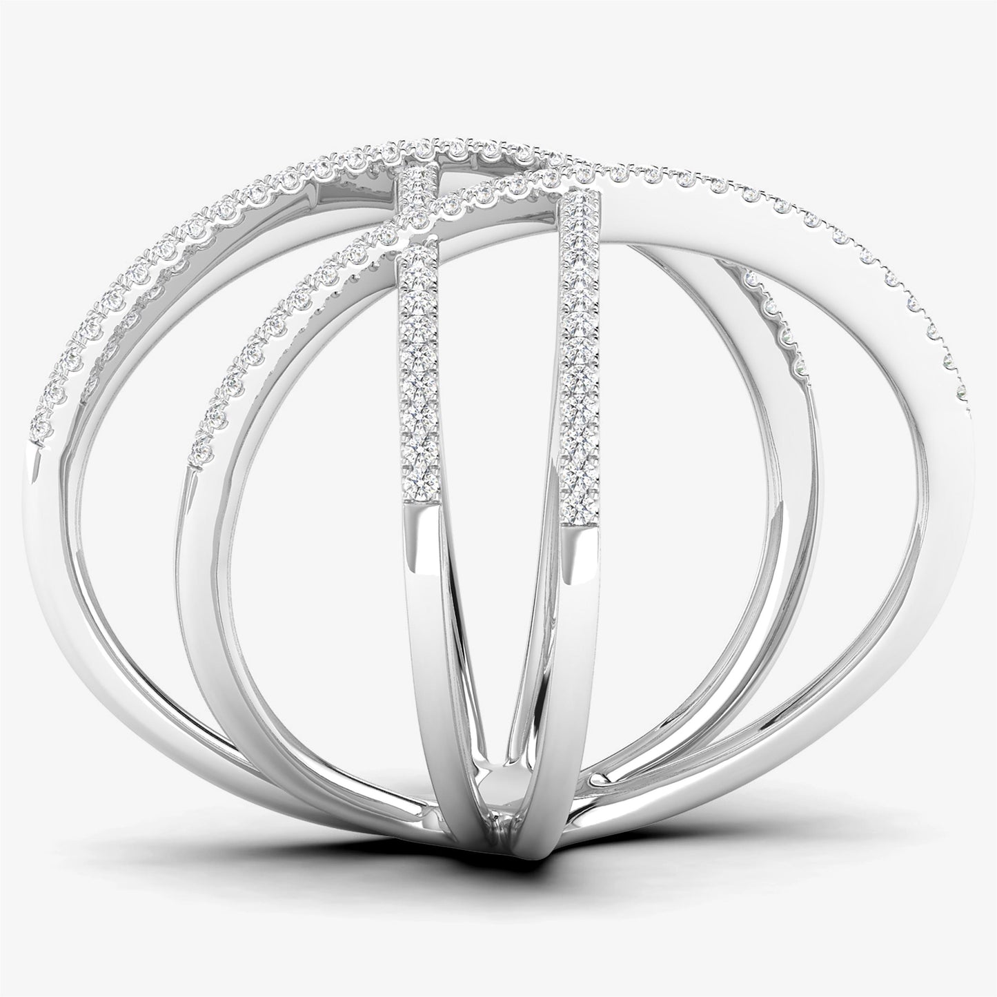 14K Layered Woven Tripe X Diamond Ring