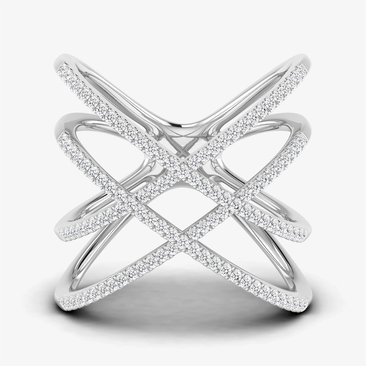 14K Layered Woven Tripe X Diamond Ring