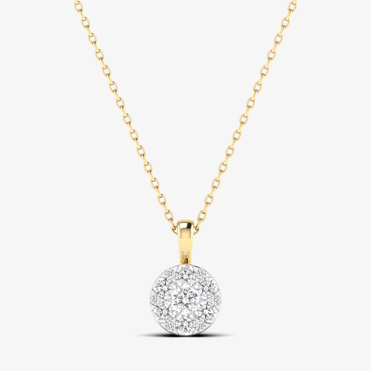 14K Round Halo Diamond Cluster Pendant
