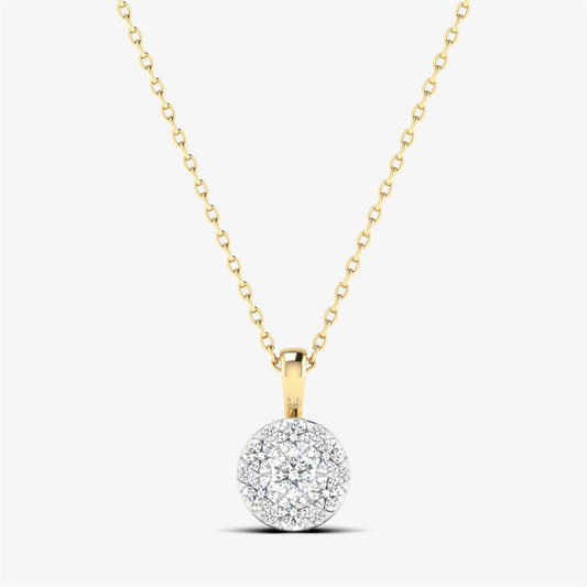 14K Round Halo Diamond Cluster Pendant