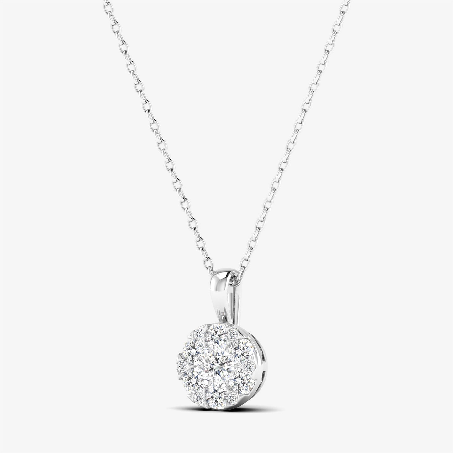 14K Round Halo Diamond Cluster Pendant