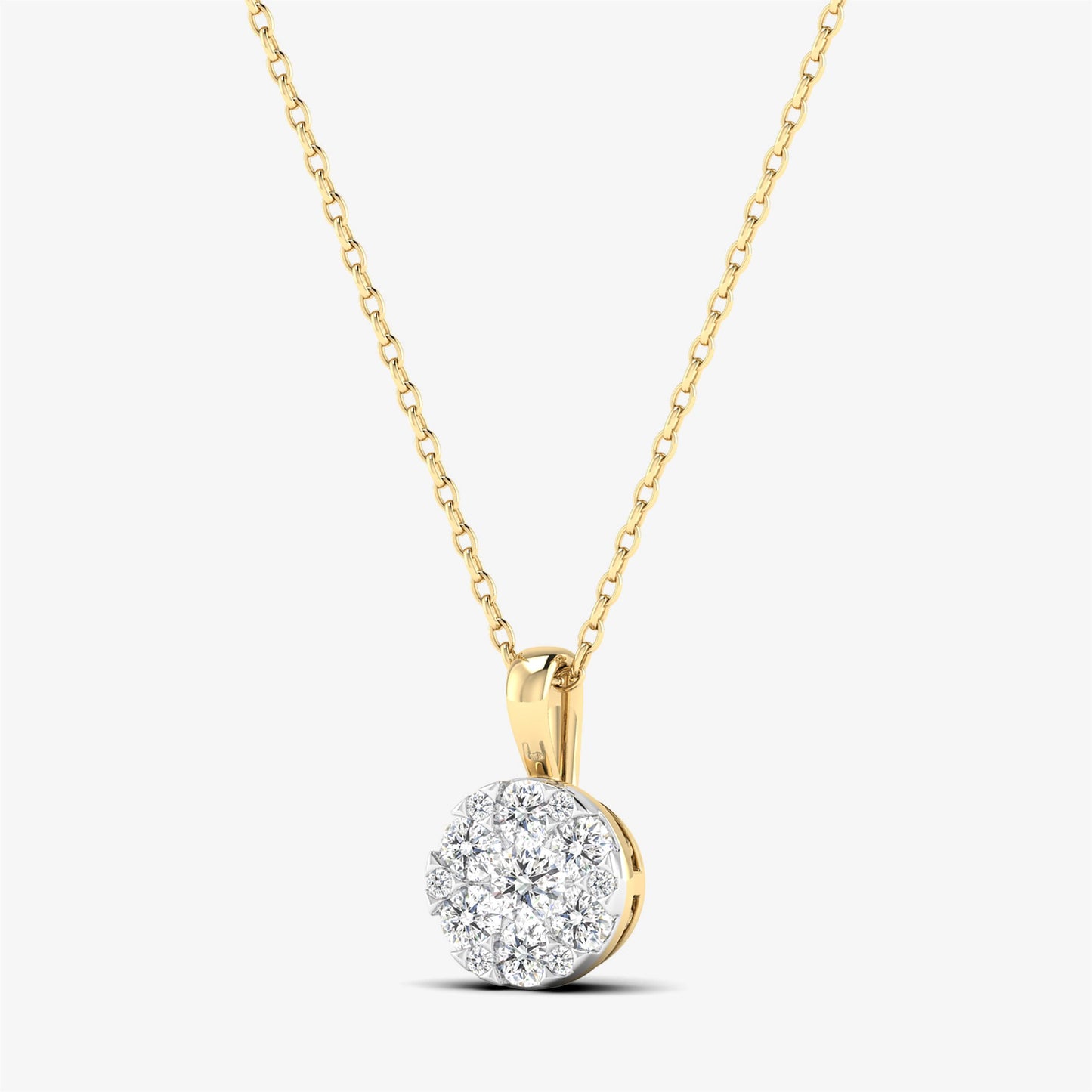 14K Round Halo Diamond Cluster Pendant