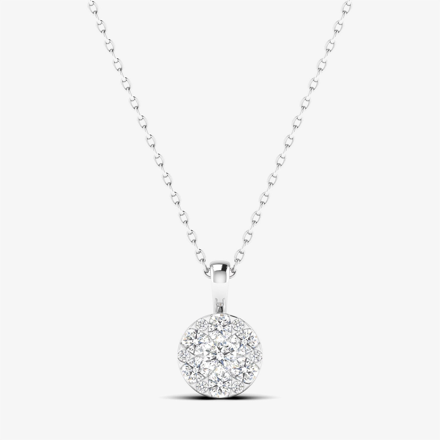 14K Round Halo Diamond Cluster Pendant