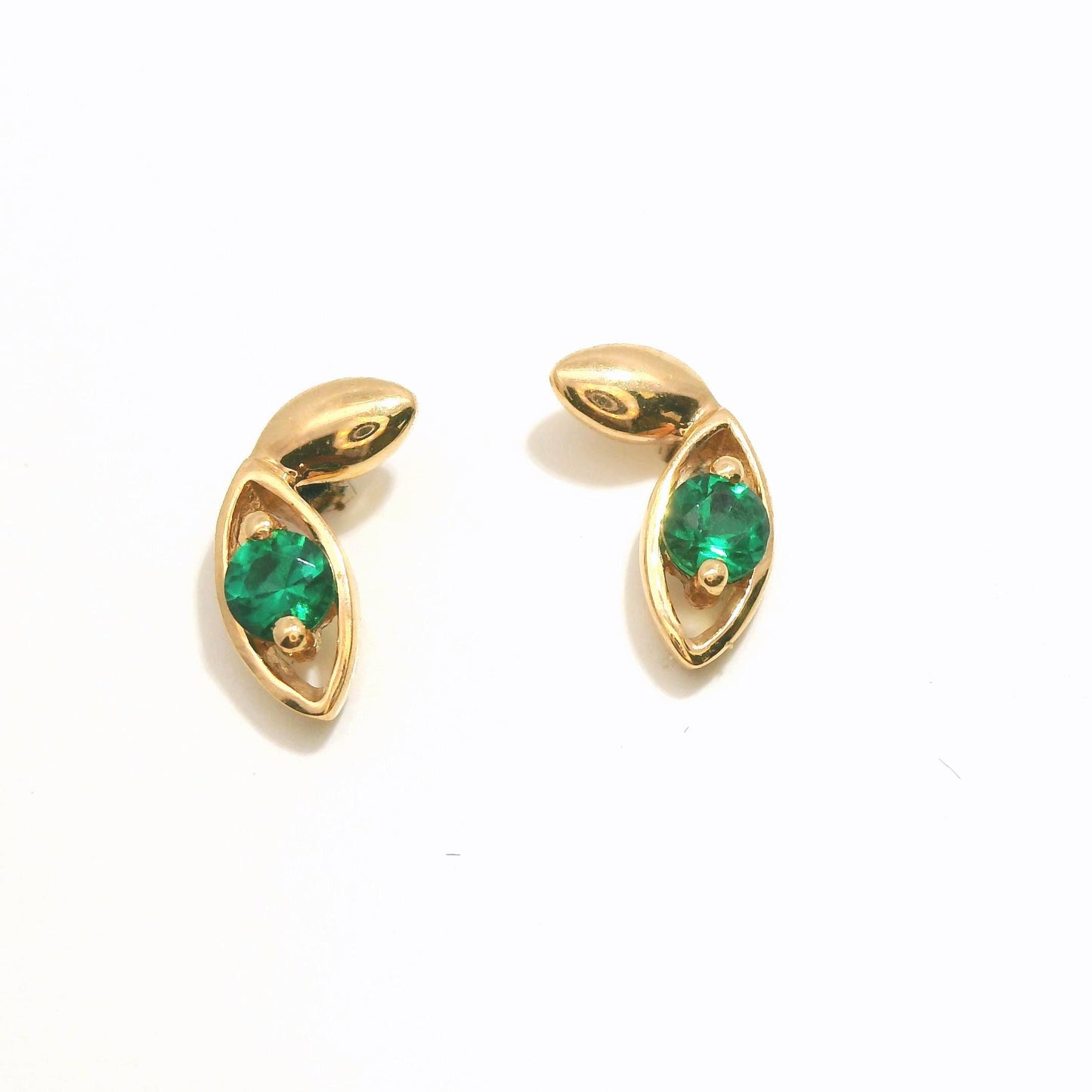 18K Solid Pink Gold Emerald Earring Stud