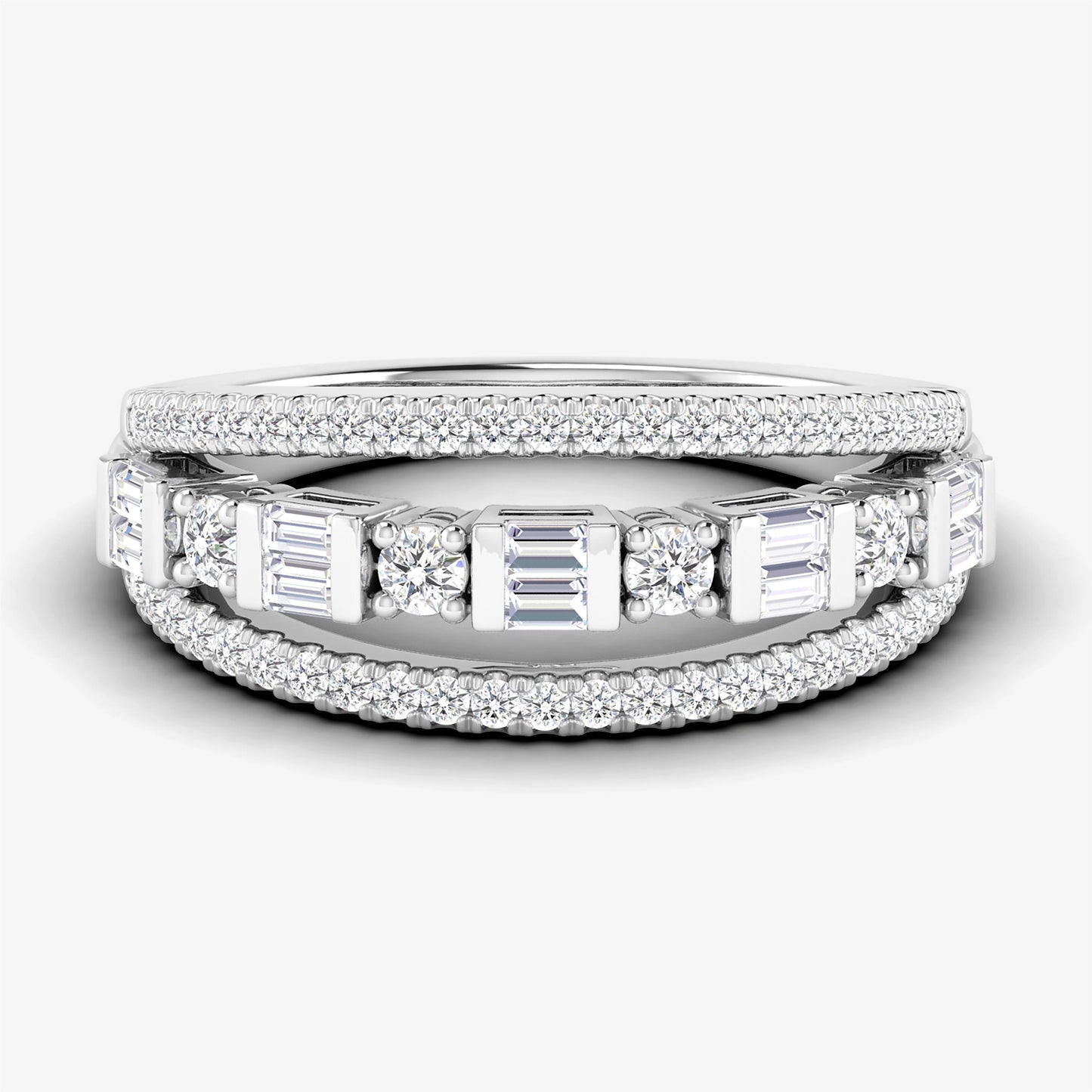 14K Baguette & Round-Cut Link Ring