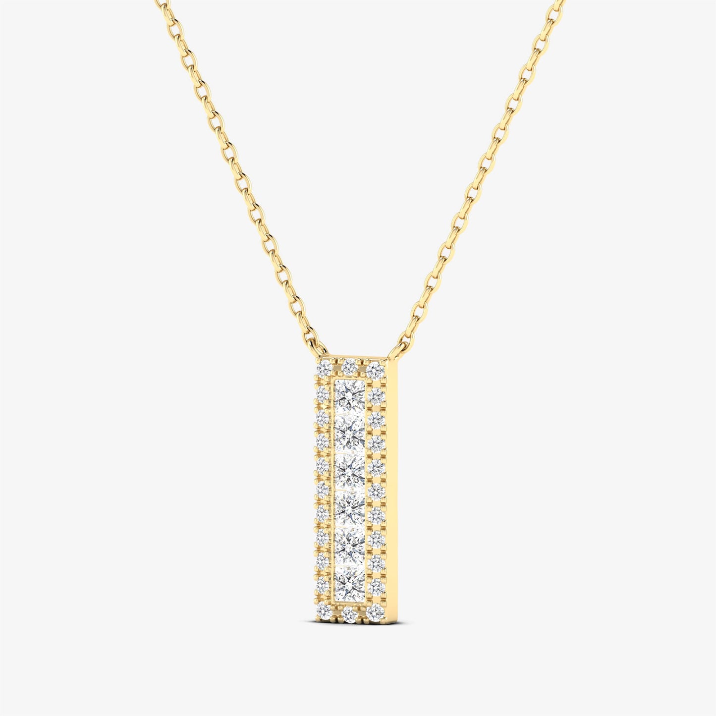 14K Solid Gold Diamond Bar Pendant