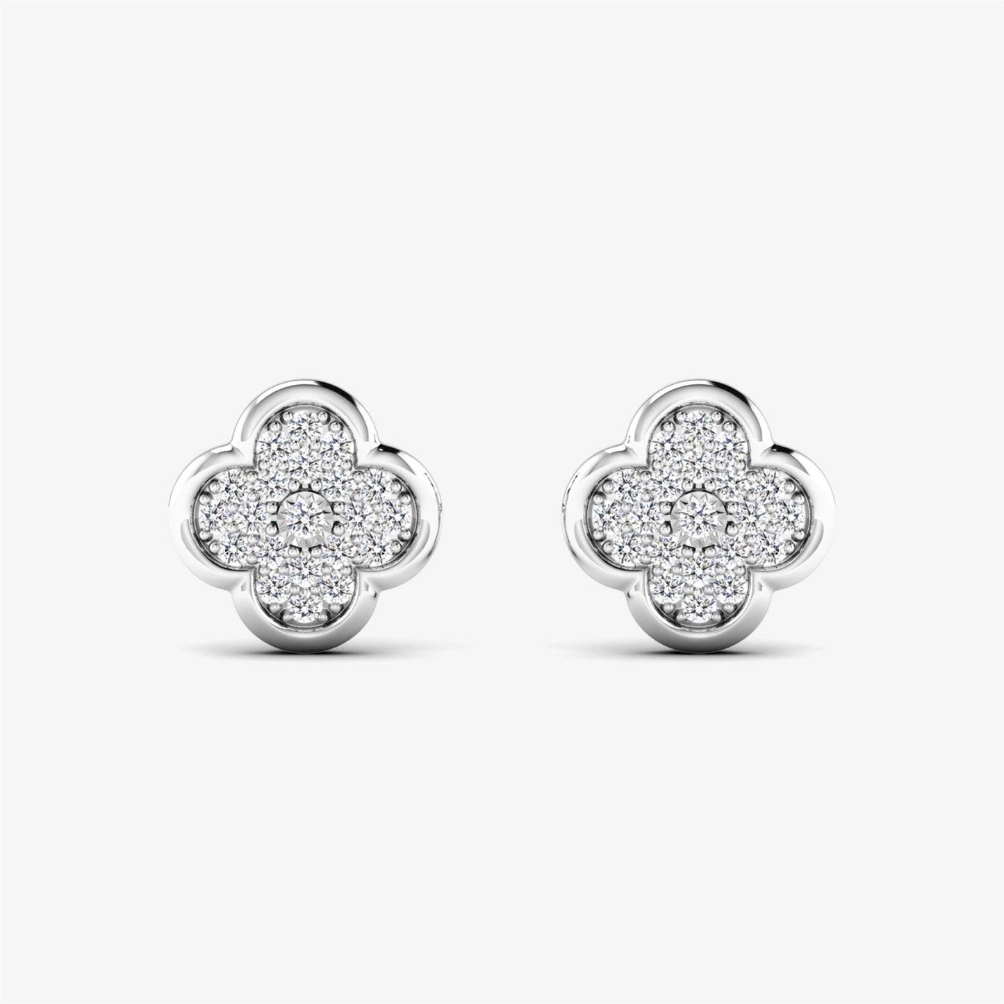 14K Bezel Dainty Clover Flower Stud