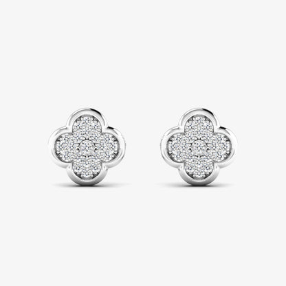 14K Bezel Dainty Clover Flower Stud