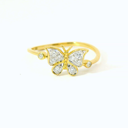 18K Yellow Gold Butterfly Diamond Ring