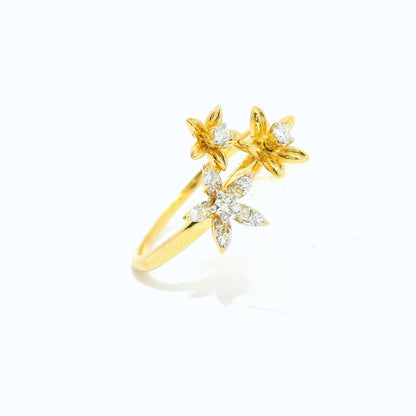 18K Yellow Gold Multi Flower Diamond Ring