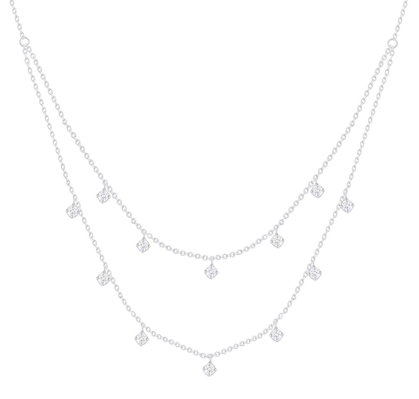 14K Double Droplet Diamond Necklace