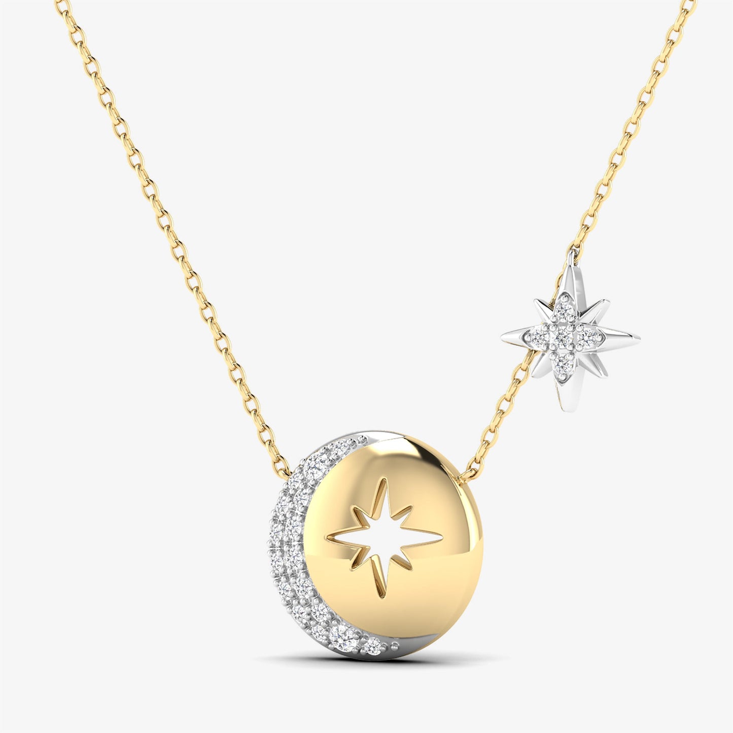 14K Celestial Half Moon Twinkling Star