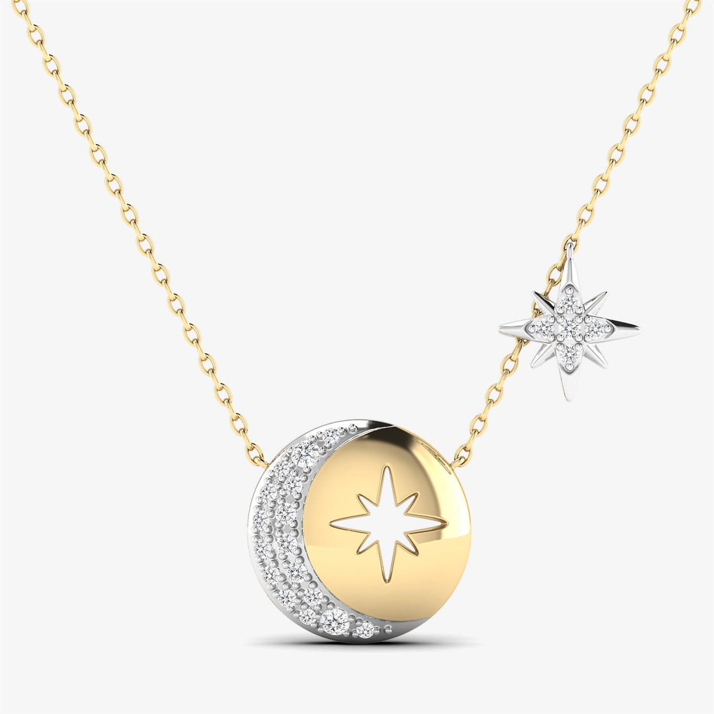 14K Celestial Half Moon Twinkling Star