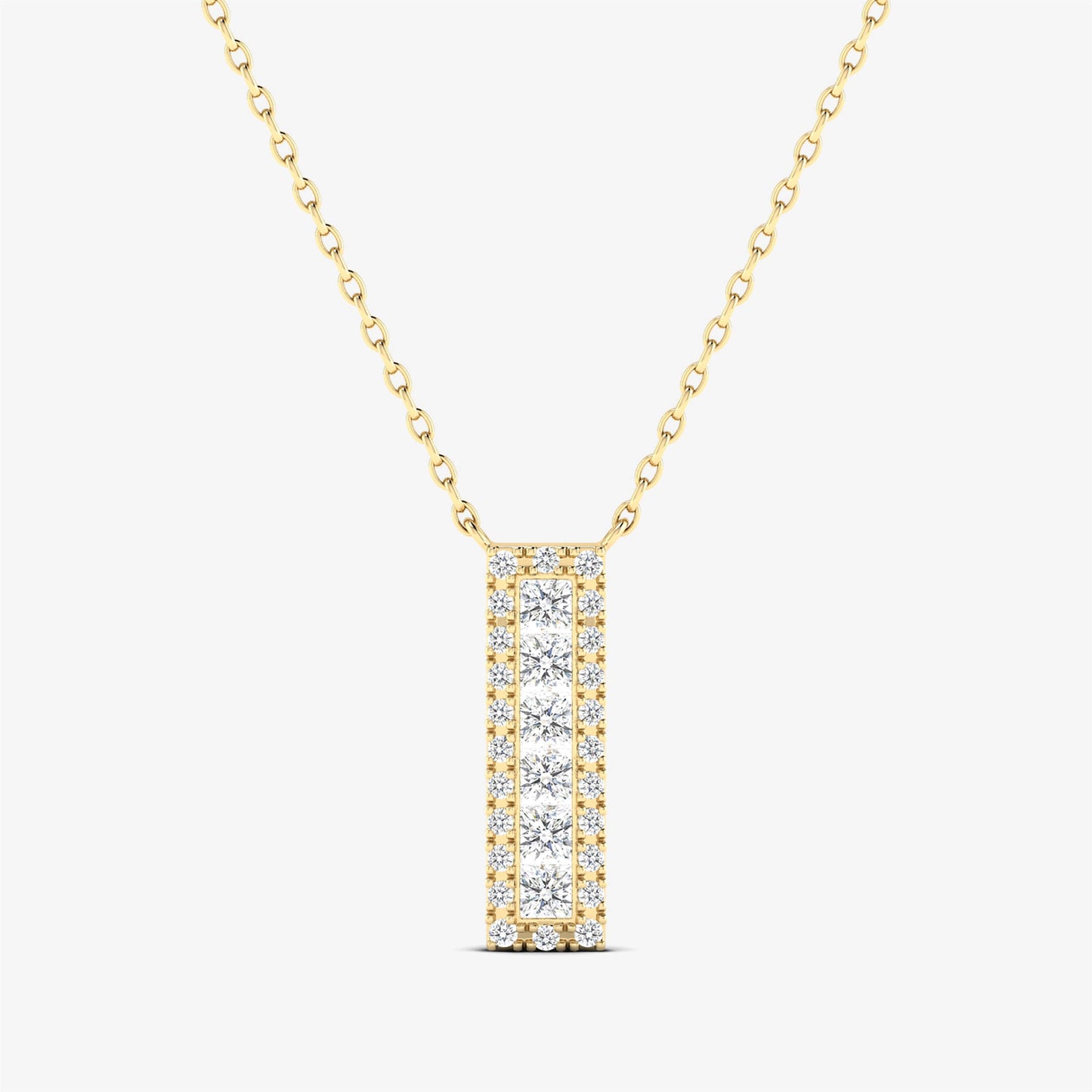 14K Solid Gold Diamond Bar Pendant