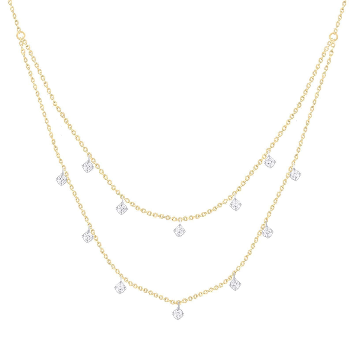 14K Double Droplet Diamond Necklace