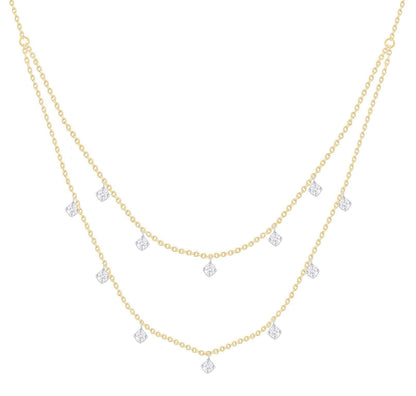 14K Double Droplet Diamond Necklace