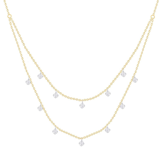 14K Double Droplet Diamond Necklace