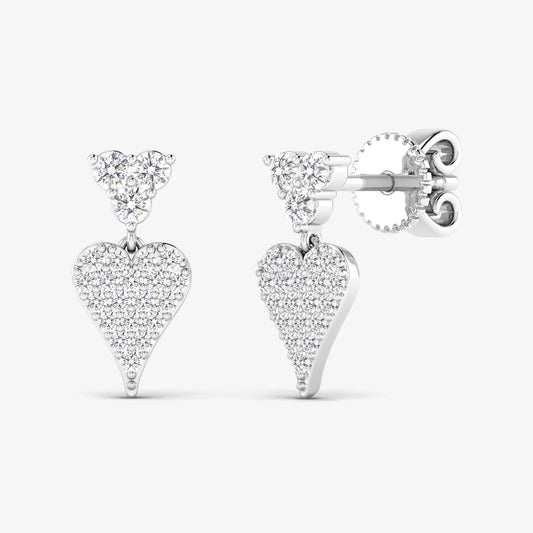 Three Stone Heart Diamond Stud 18K