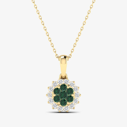 14K Precious Floral Gemstone Pendant