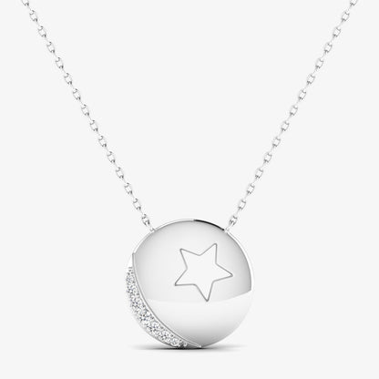 14K Half Moon Star Celestial Diamond Pendant