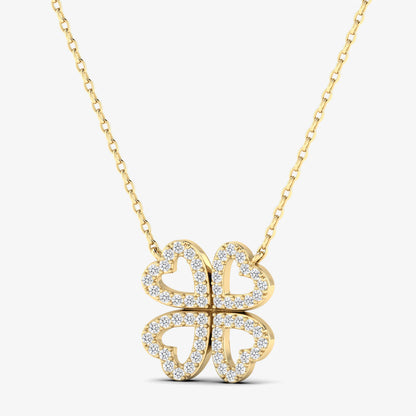 14K Gold Four Heart Clover Diamond Necklace