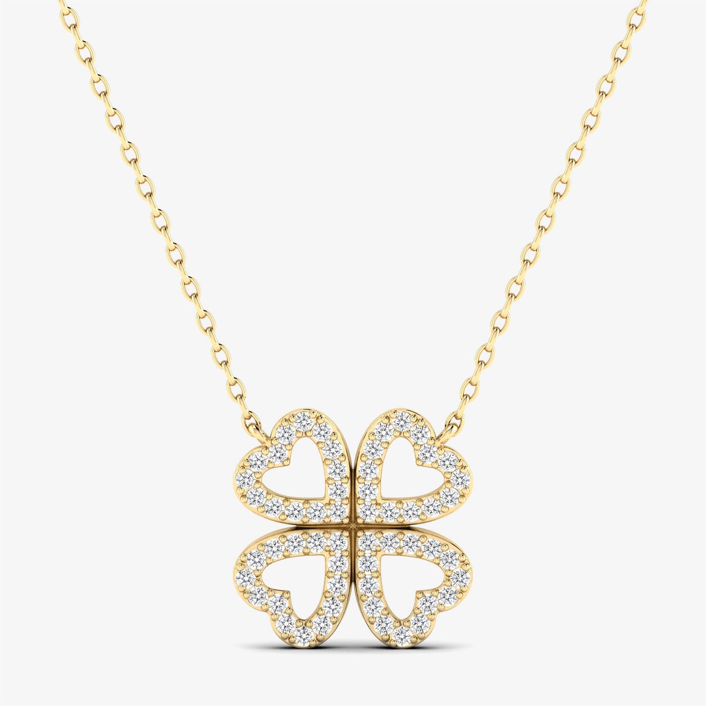 14K Gold Four Heart Clover Diamond Necklace