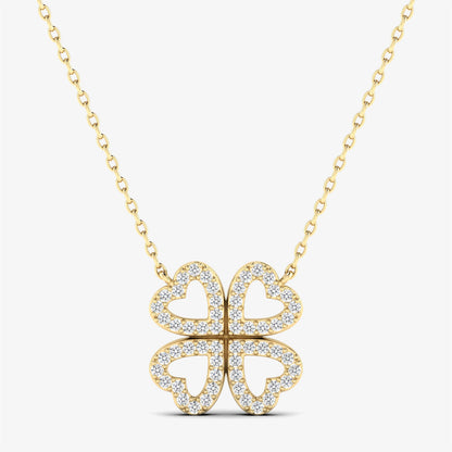 14K Gold Four Heart Clover Diamond Necklace