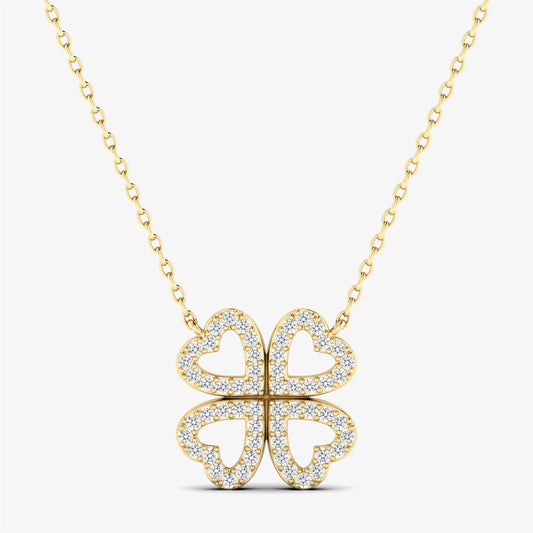 14K Gold Four Heart Clover Diamond Necklace