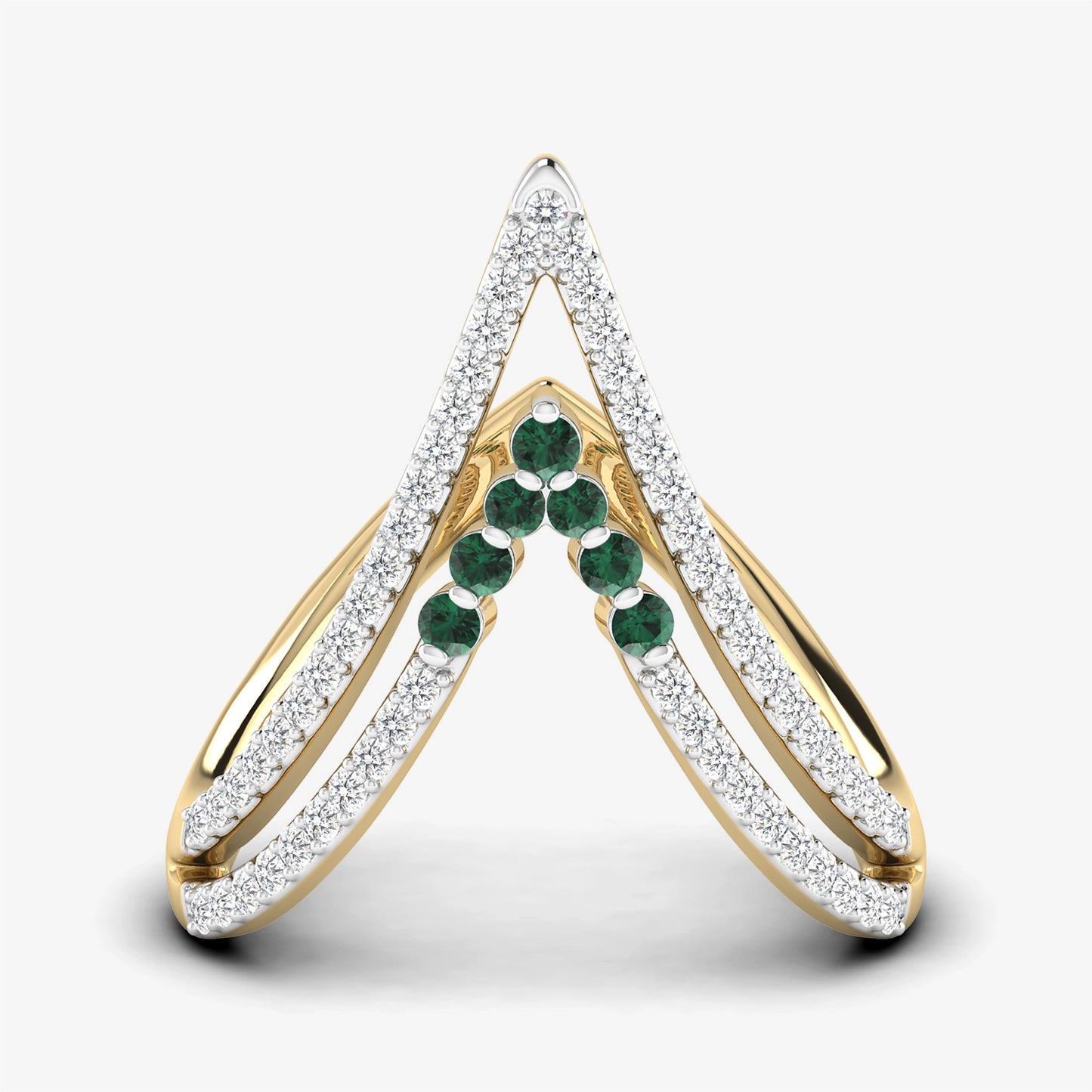 18K Double V Chevron Diamond Emerald